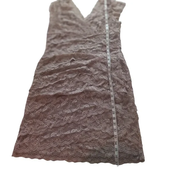 Blu Sage Taupe Lace Overlay Floral Sleeveless Double V Midi Slip Dress Sz 14P - Picture 6 of 8